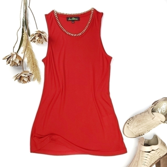 NEW Sam Edelman Red Viscose Gold Chain Top Small - Picture 7 of 10